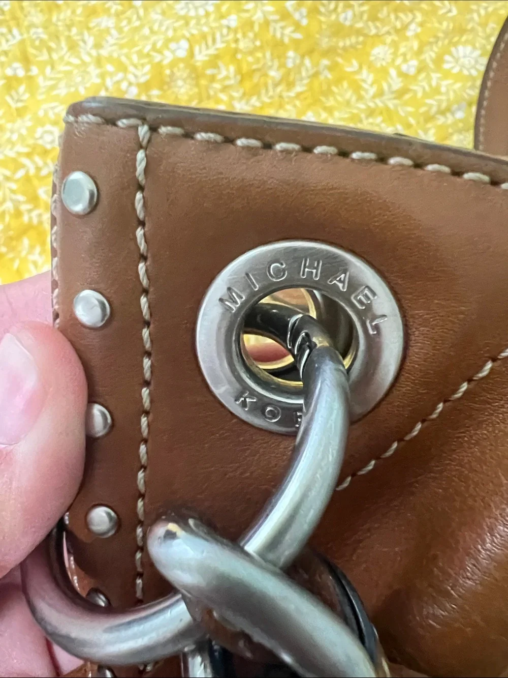 Michael Kors Cognac Leather Studded Shoulder Bag